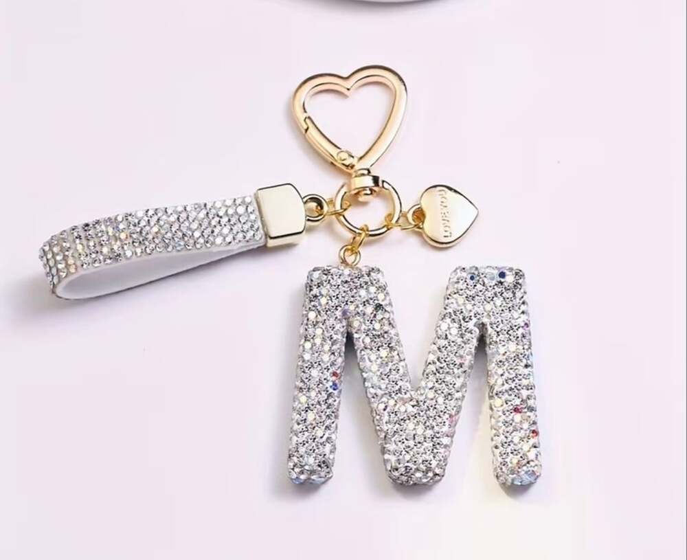 NWT Unbranded Letter M Keychain Size Os Silver Rhinestone